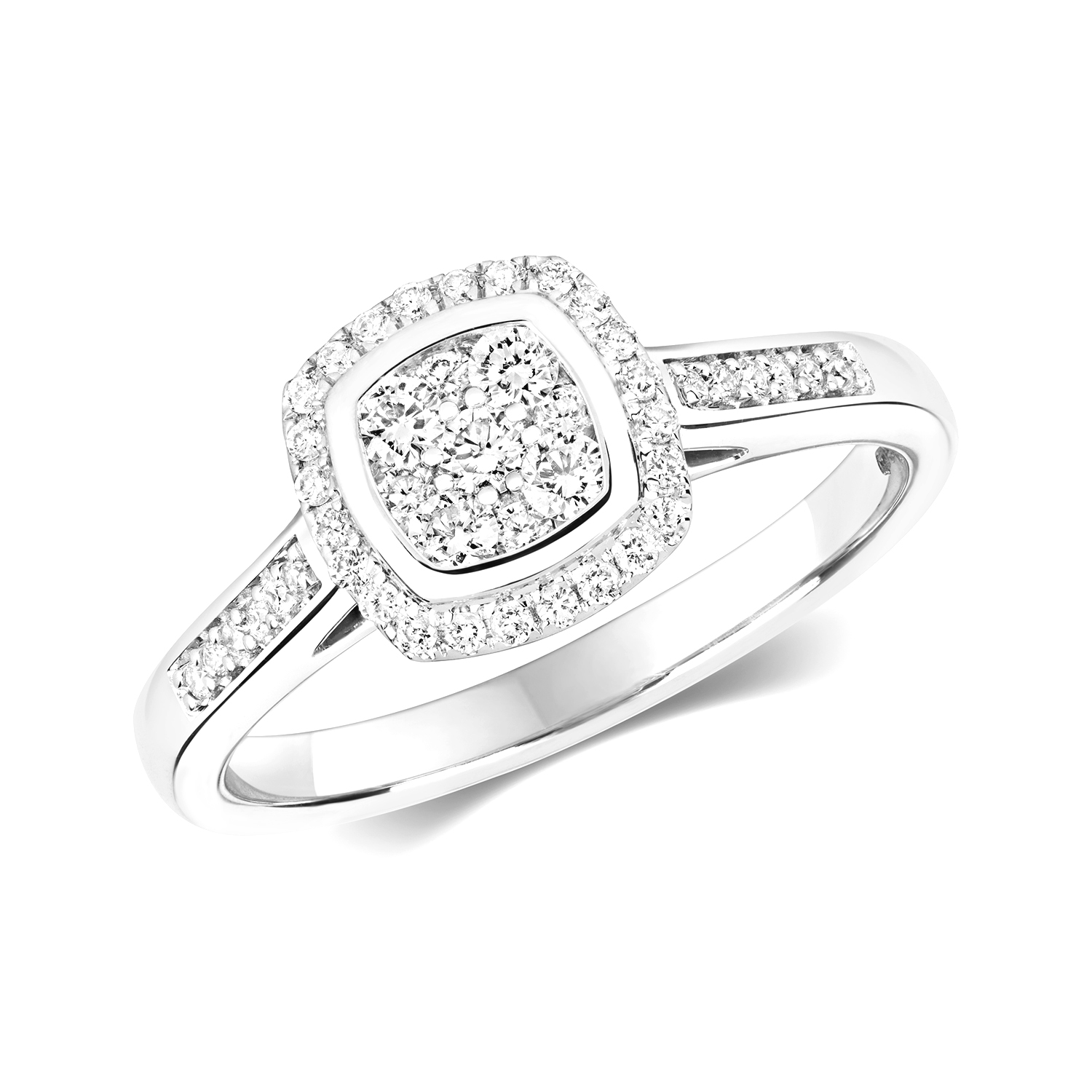 cushion design pave setting round diamond cluster ring