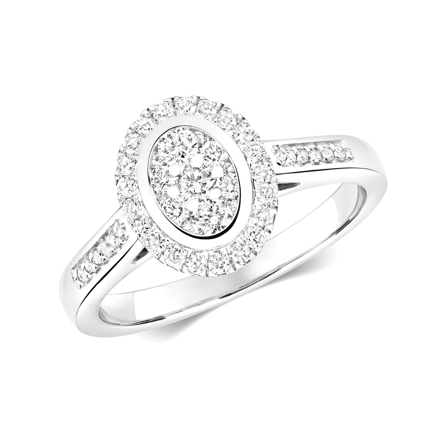 oval design pave setting round diamond cluster ring