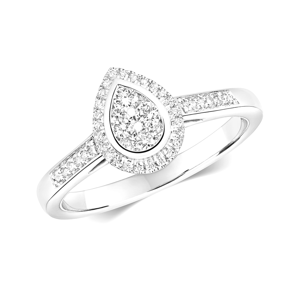 pear design pave setting round diamond cluster ring