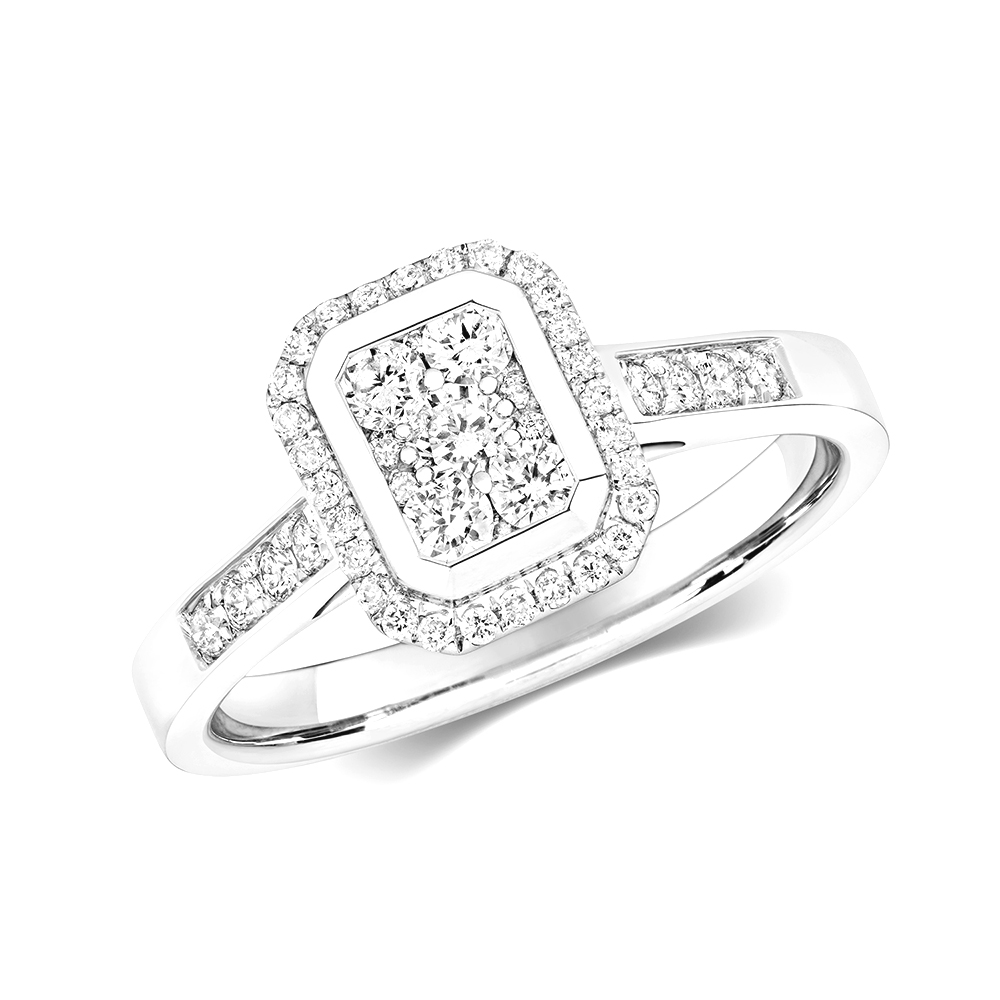 emerald design round diamond cluster ring