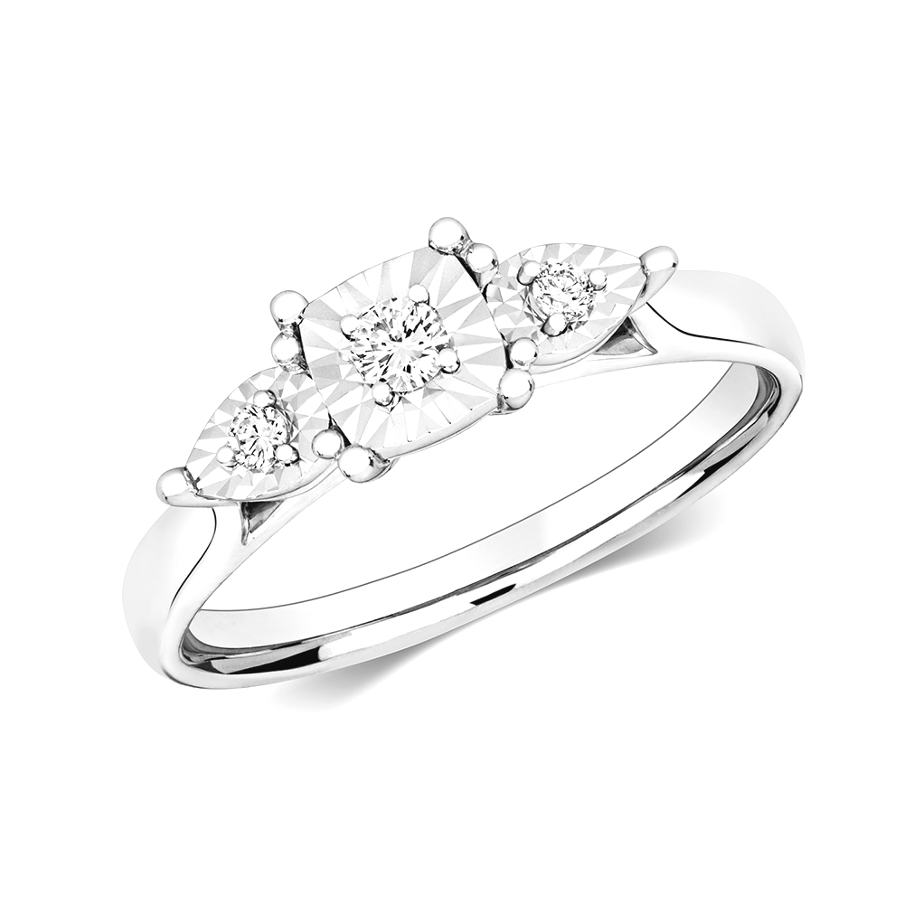cushion and pear design 3 round diamond illusion set ring