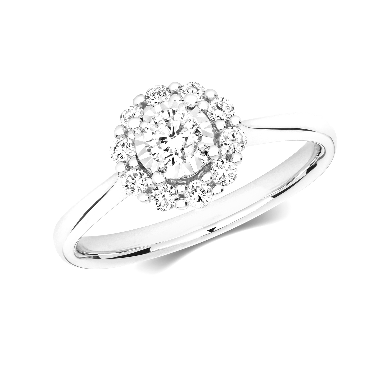 4 prong setting illusion set round diamond cluster ring