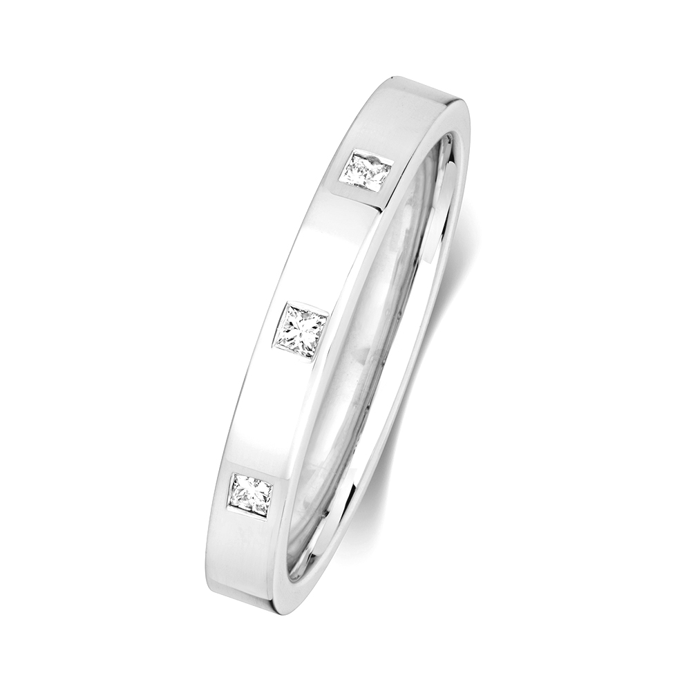 bezel setting princess diamond wedding ring