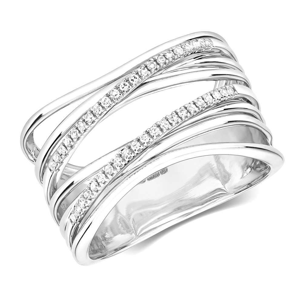 prong setting round diamond crossover ring