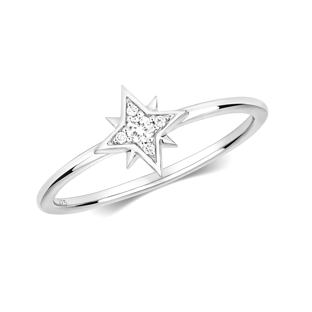 pave setting round diamond star design ring