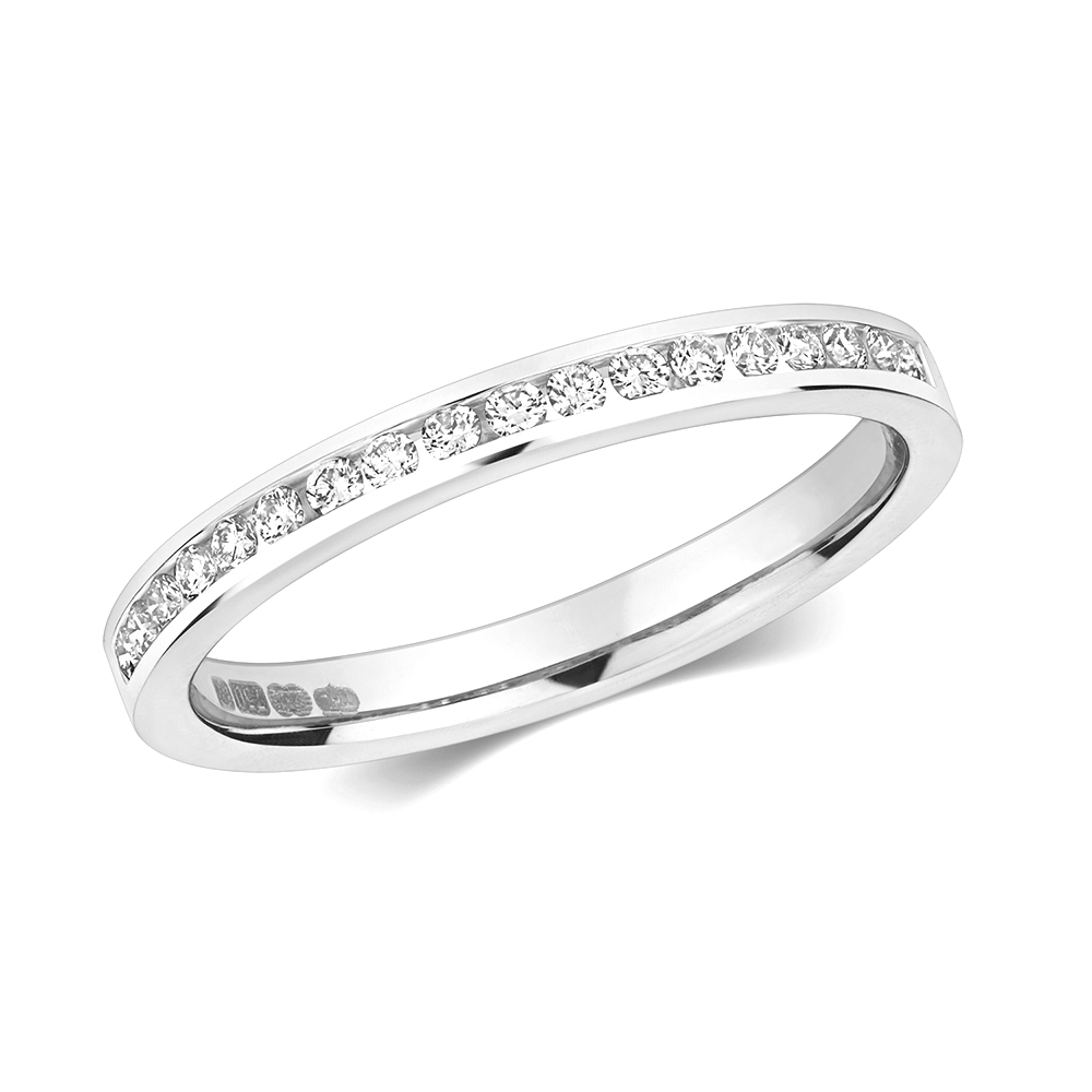 channel setting round diamond half eternity ring