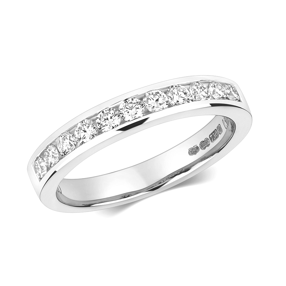 channel setting round diamond half eternity ring