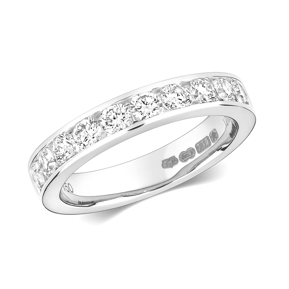 channel setting round diamond half eternity ring