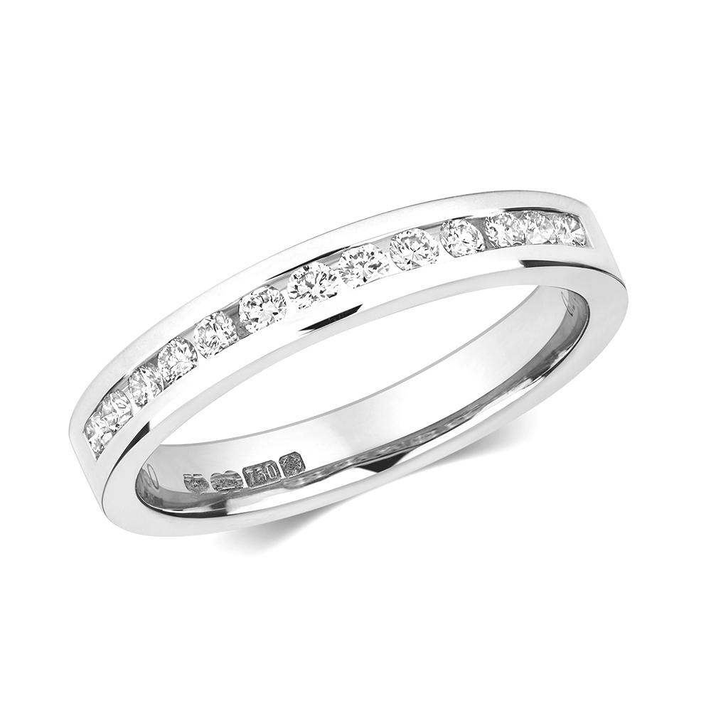 channel setting round diamond half eternity ring