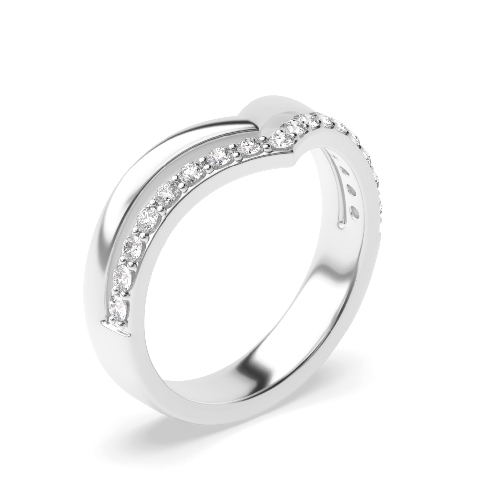 round shape prong setting v shape half eternity wedding band