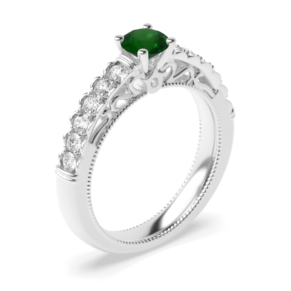Bezel Setting Round Vintage Emerald Wedding Band
