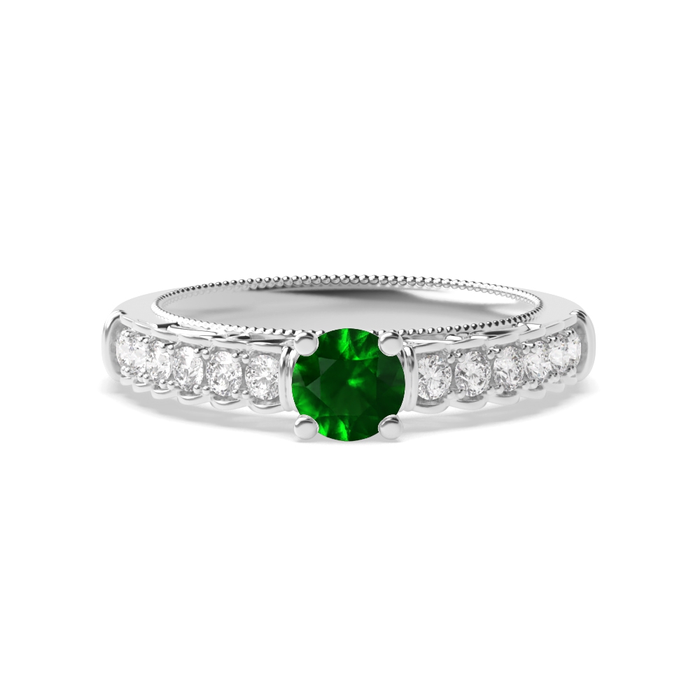 Bezel Setting Round Vintage Emerald Wedding Band