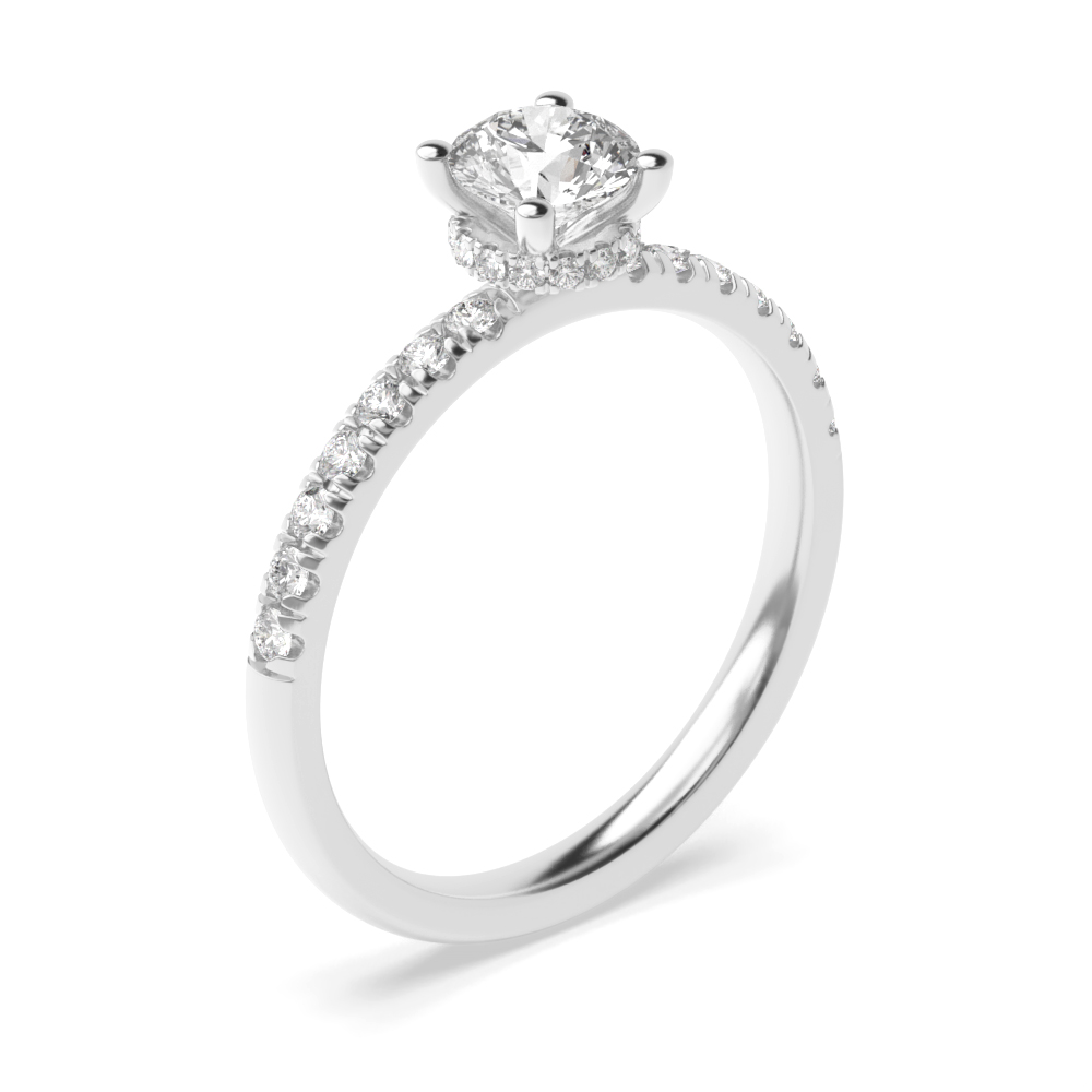 4 Prong setting round shape side stone diamond engagement ring