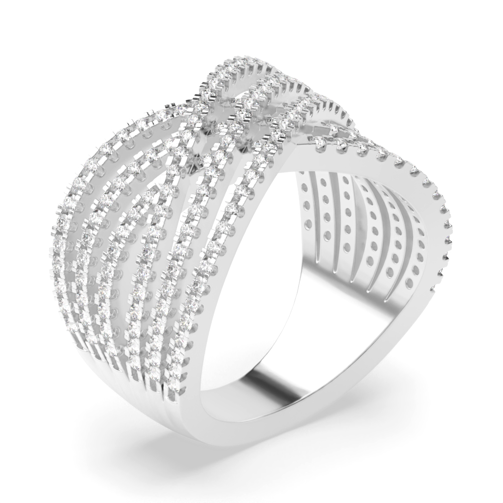 prong setting round shape crossover 3 rows diamond half eternity ring