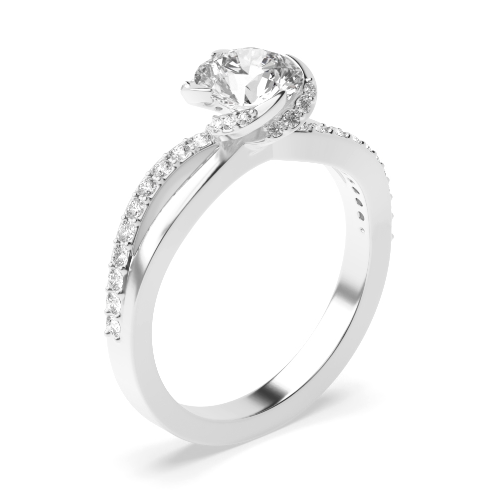 prong setting round shape maple leaf diamond side stone ring