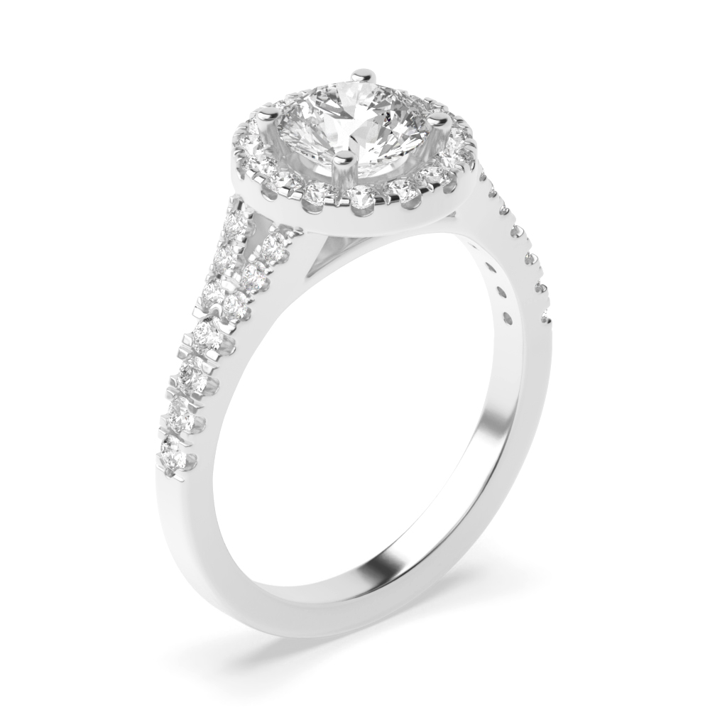 4 prong setting round brillant cut diamond halo with shoulder diamond ring