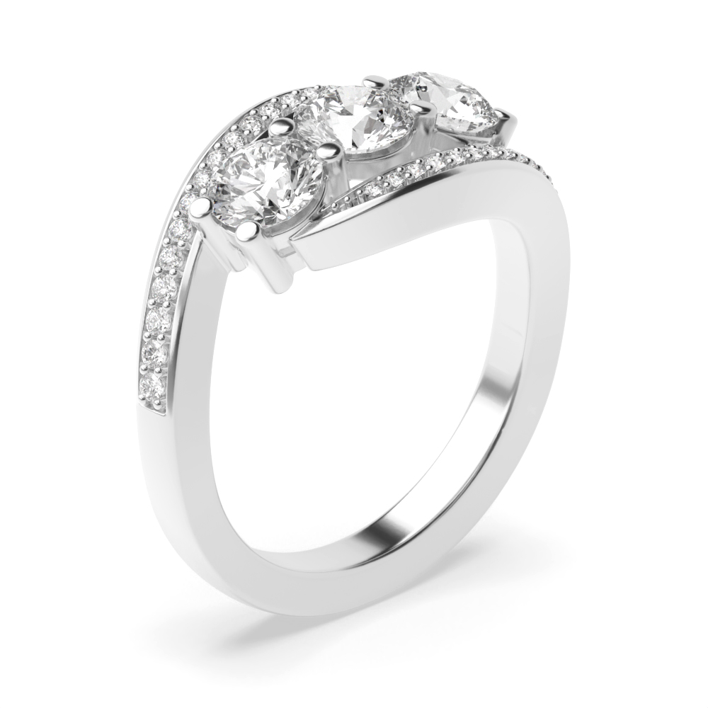 prong setting round diamond trilogy ring