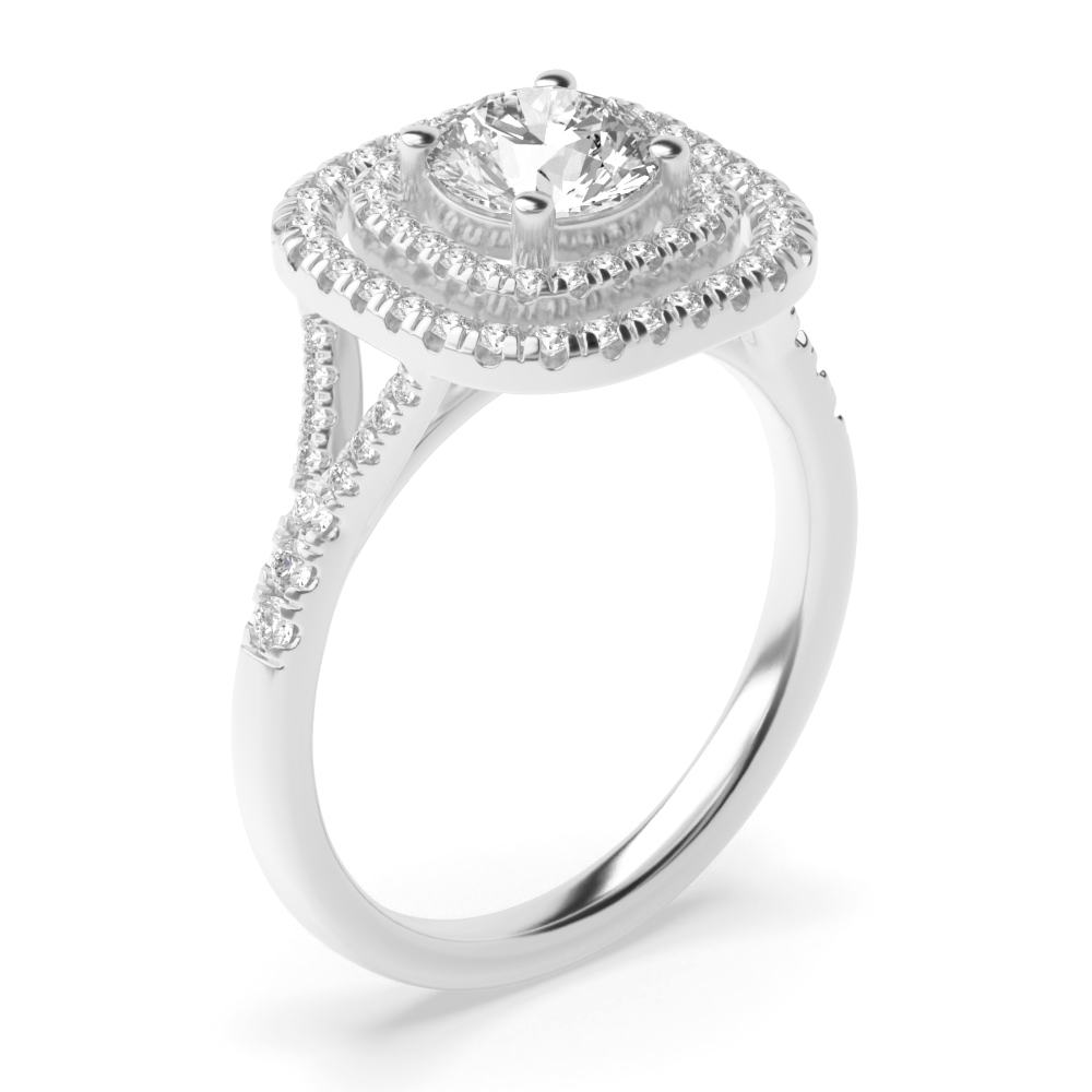 Two row 4 prong setting round shape halo diamond ring
