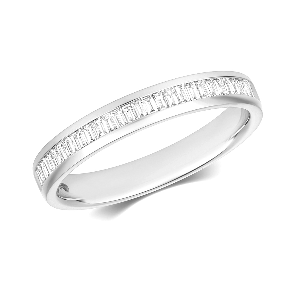 channel setting half eternity baguette diamond ring