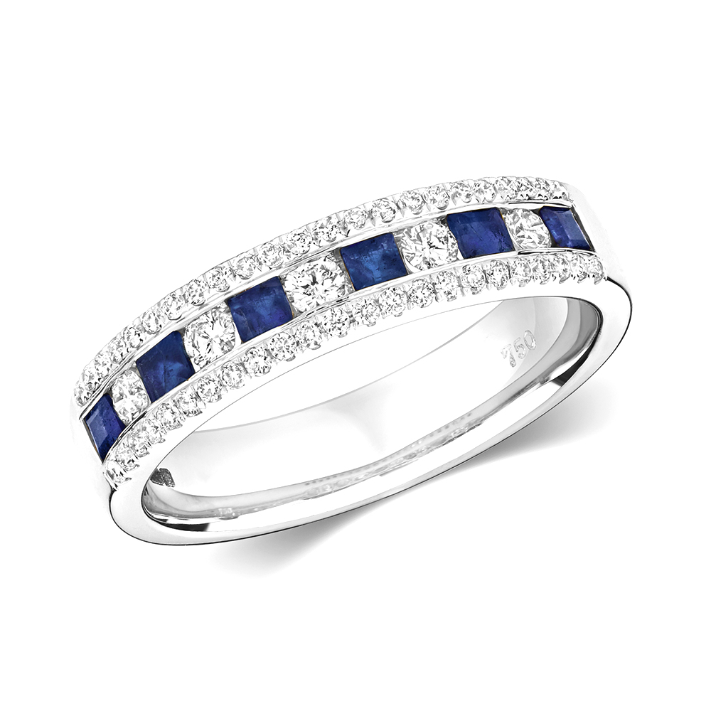 channel setting princess and round diamond half eternity ring