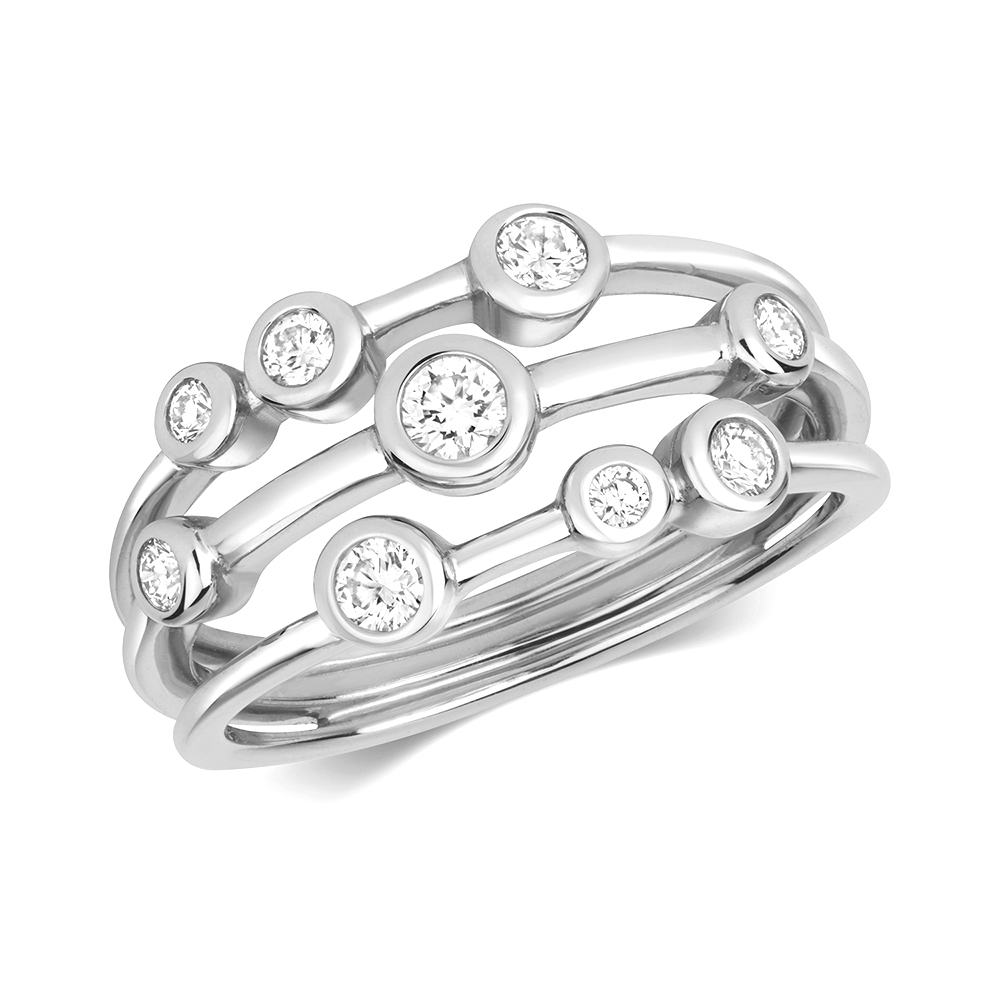 bezel setting 3 row rubover round diamond ring