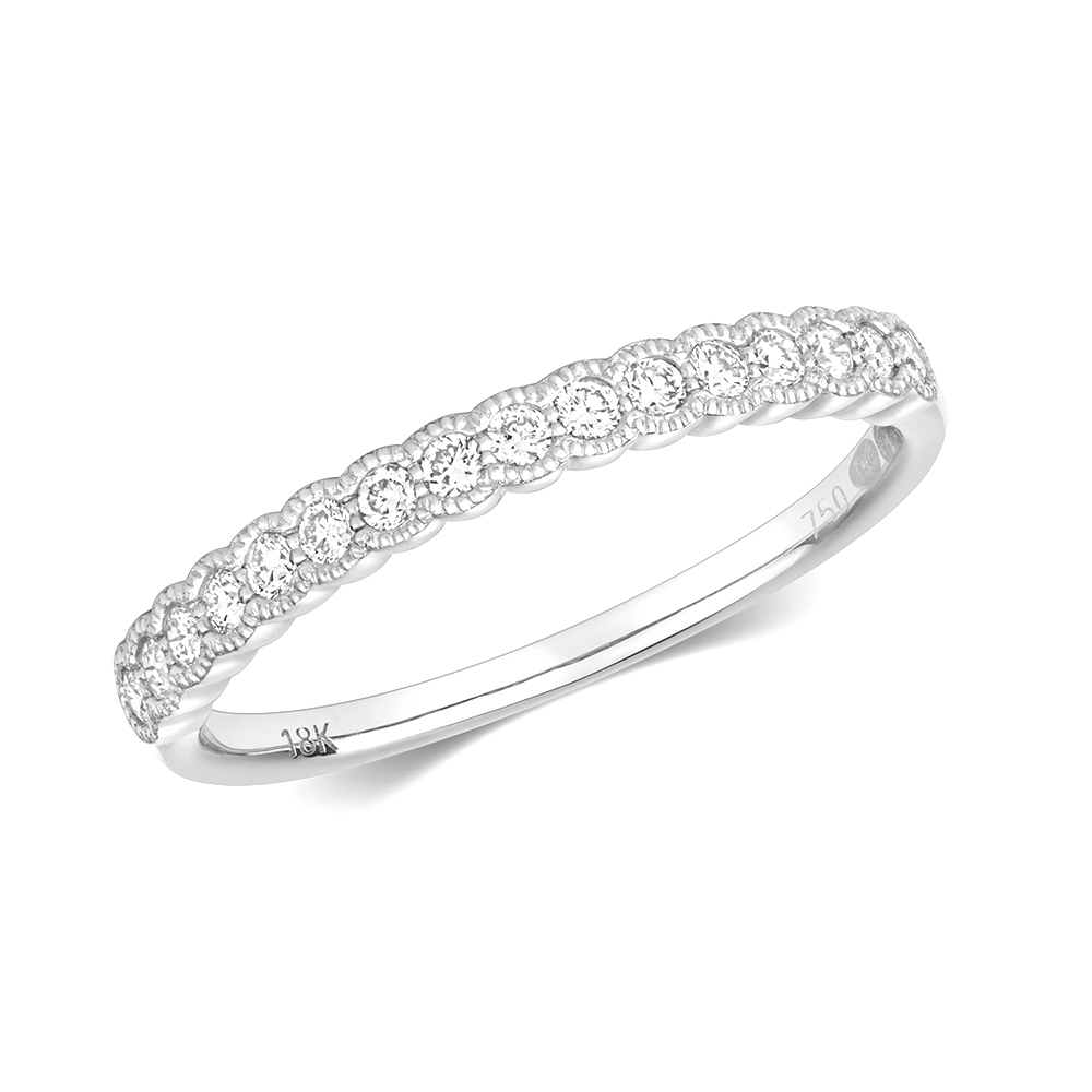 Miligrain prong setting round diamond half eternity ring