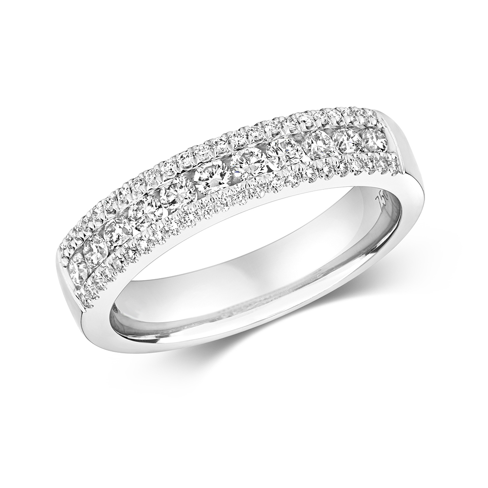 channel setting 2 row round diamond on edge half eternity ring