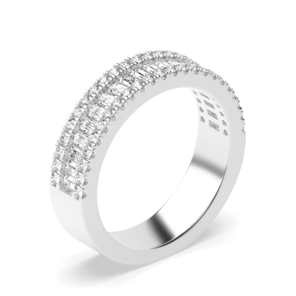 channel setting baguette and round shape half eternity diamond ring