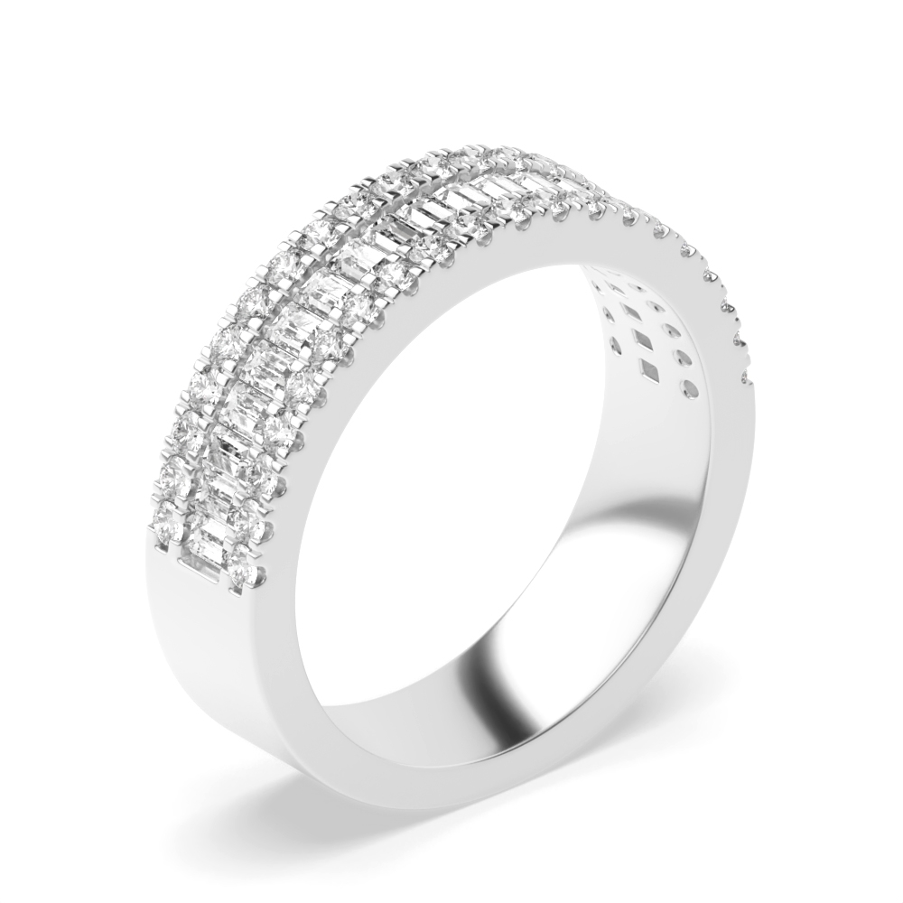 channel setting baguette and round shape half eternity diamond ring