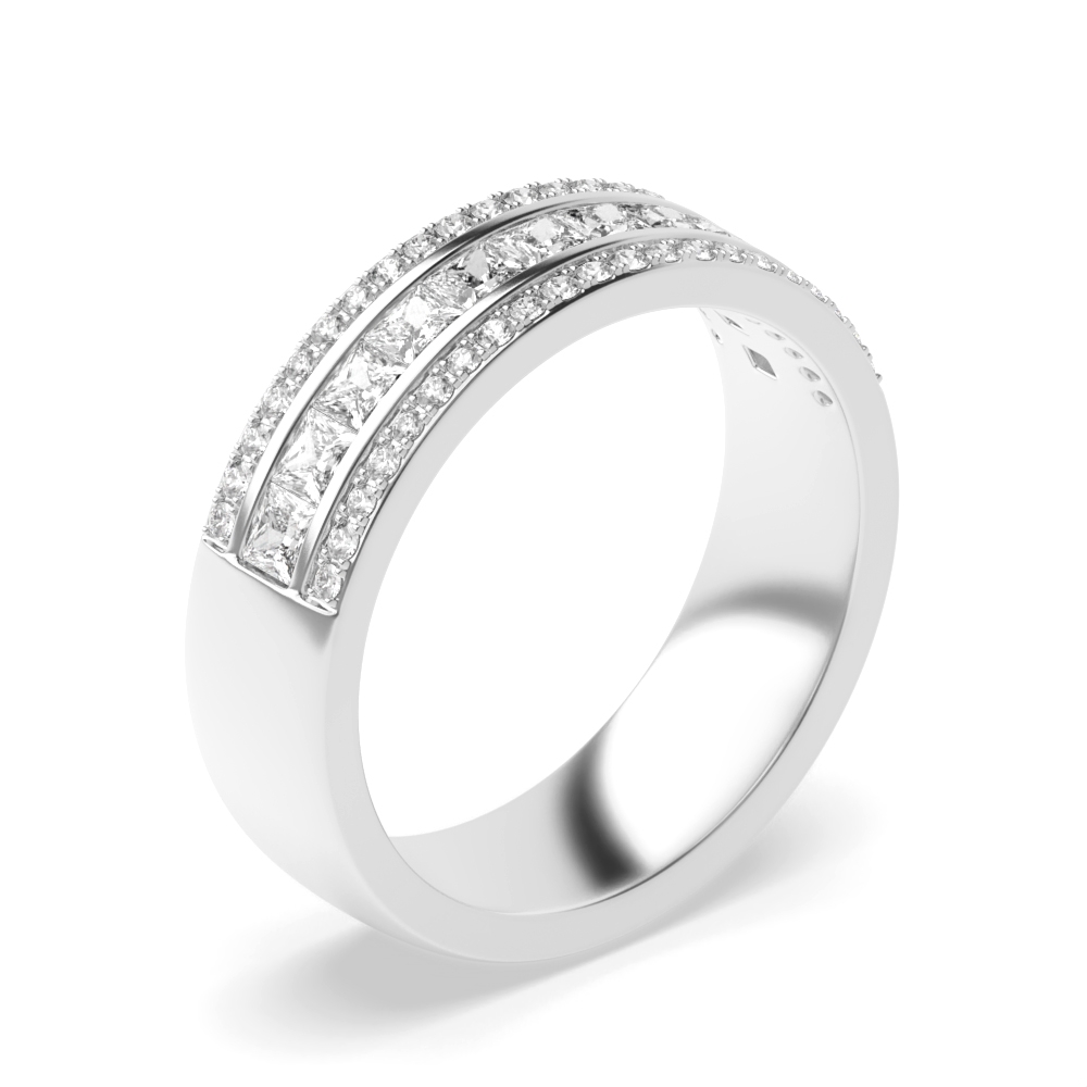 channel setting princess and round shape diamond half eternity ring