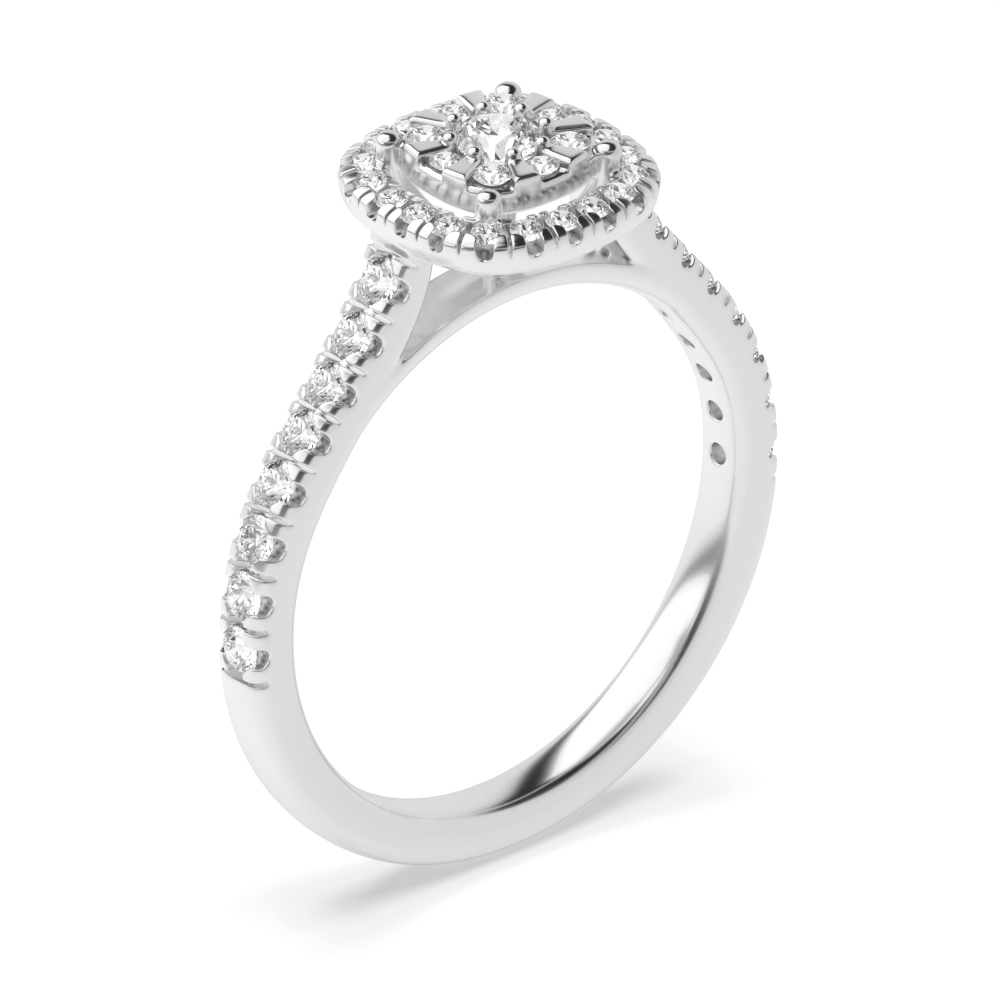 4 prong setting round shape halo diamond and side stone ring
