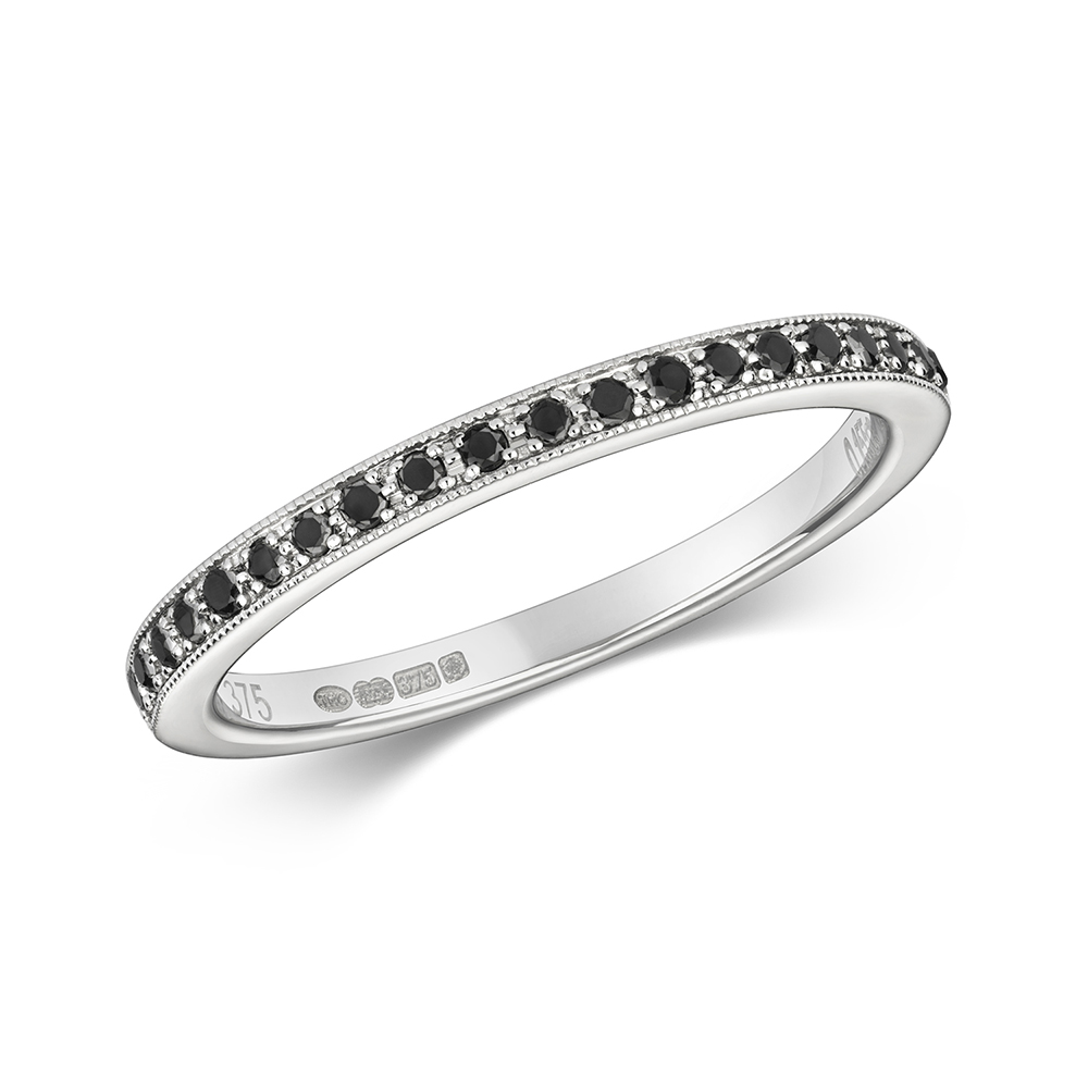pave setting round shape black diamond half eternity ring