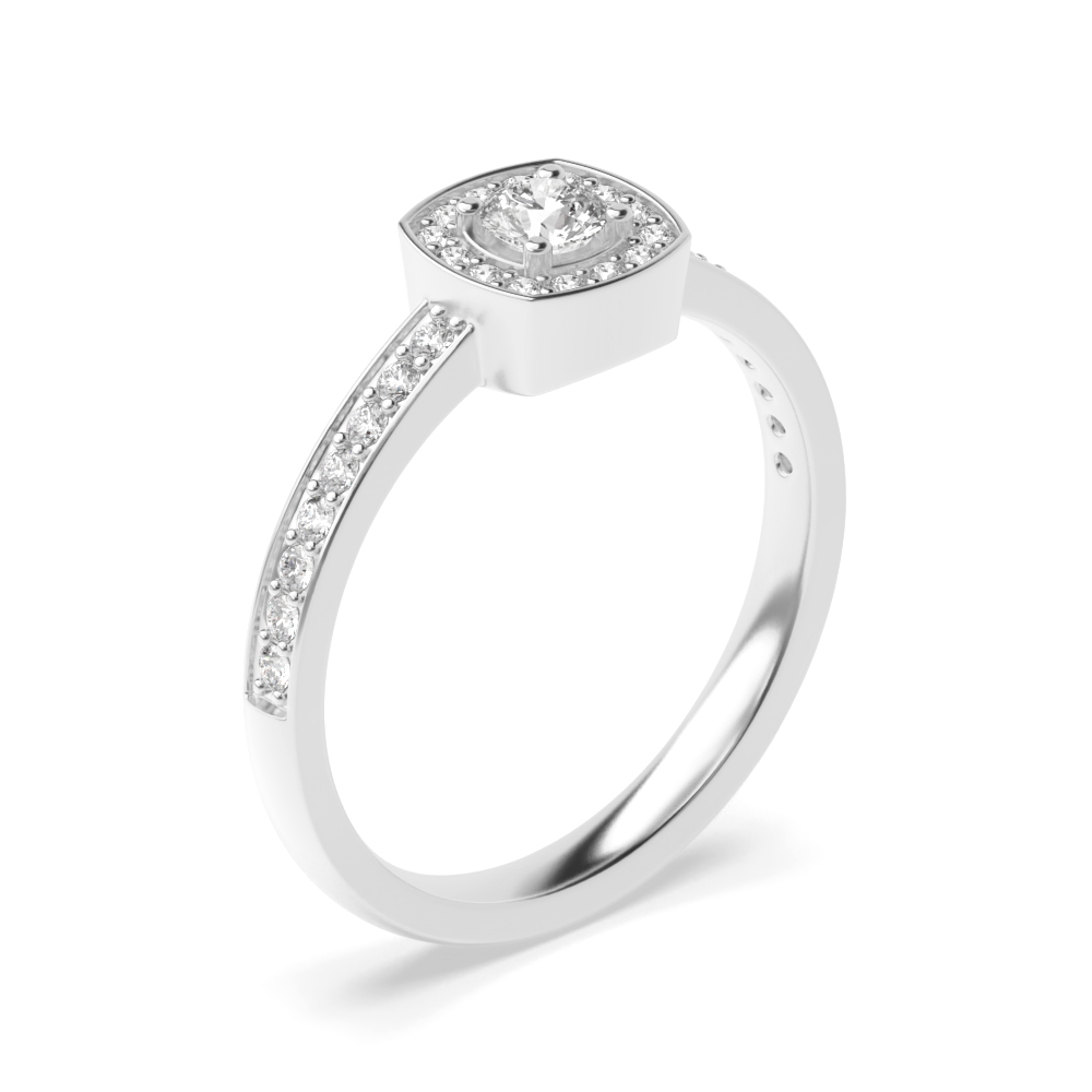 4 prong setting round shape side stone diamond ring
