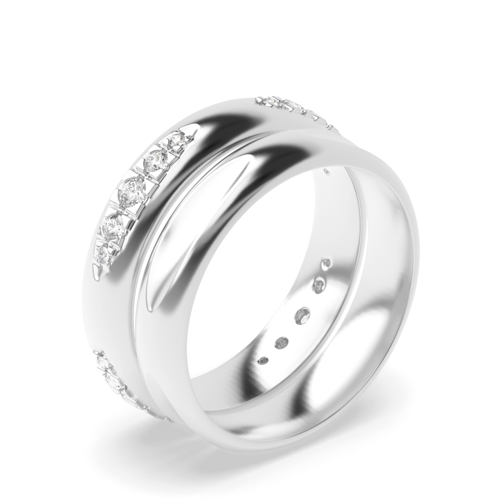 prong setting round shape couple band full eternity ring