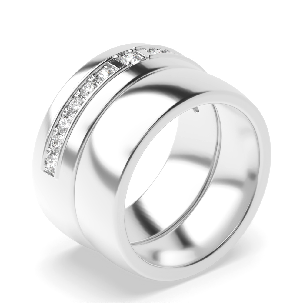 prong setting round shape couple band side stone ring