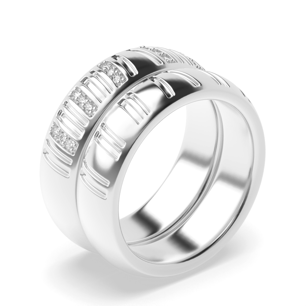 pave setting round shape couple wedding band