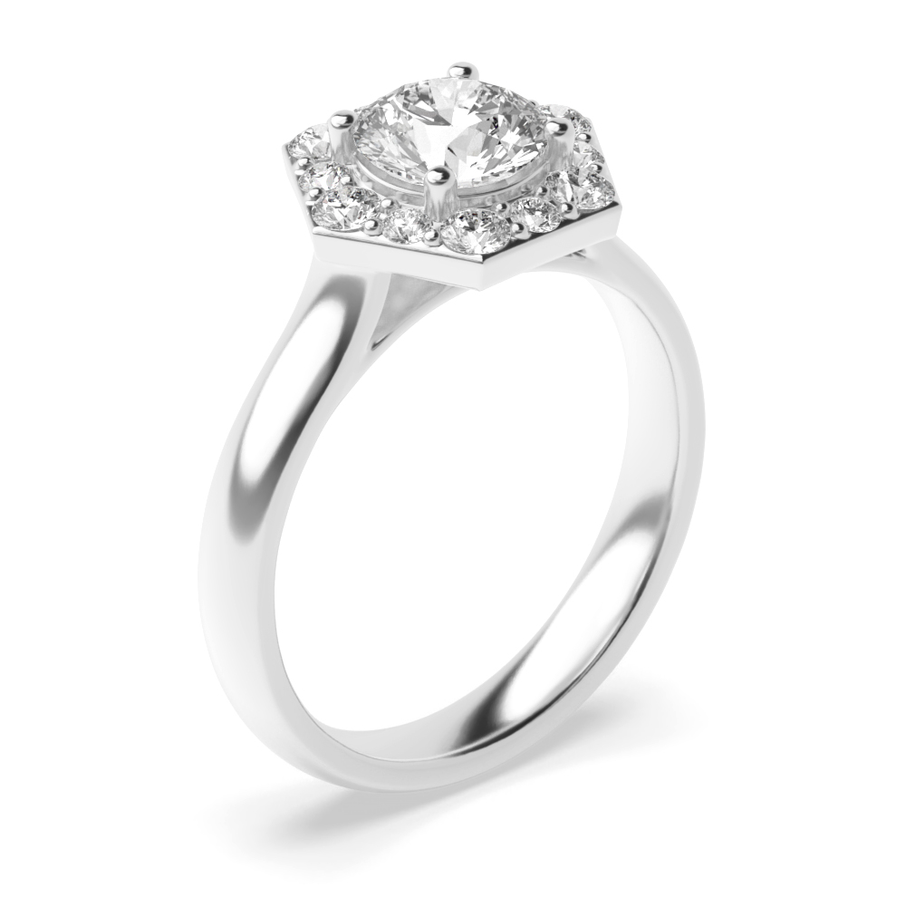 pave hexagon halo diamond engagement ring