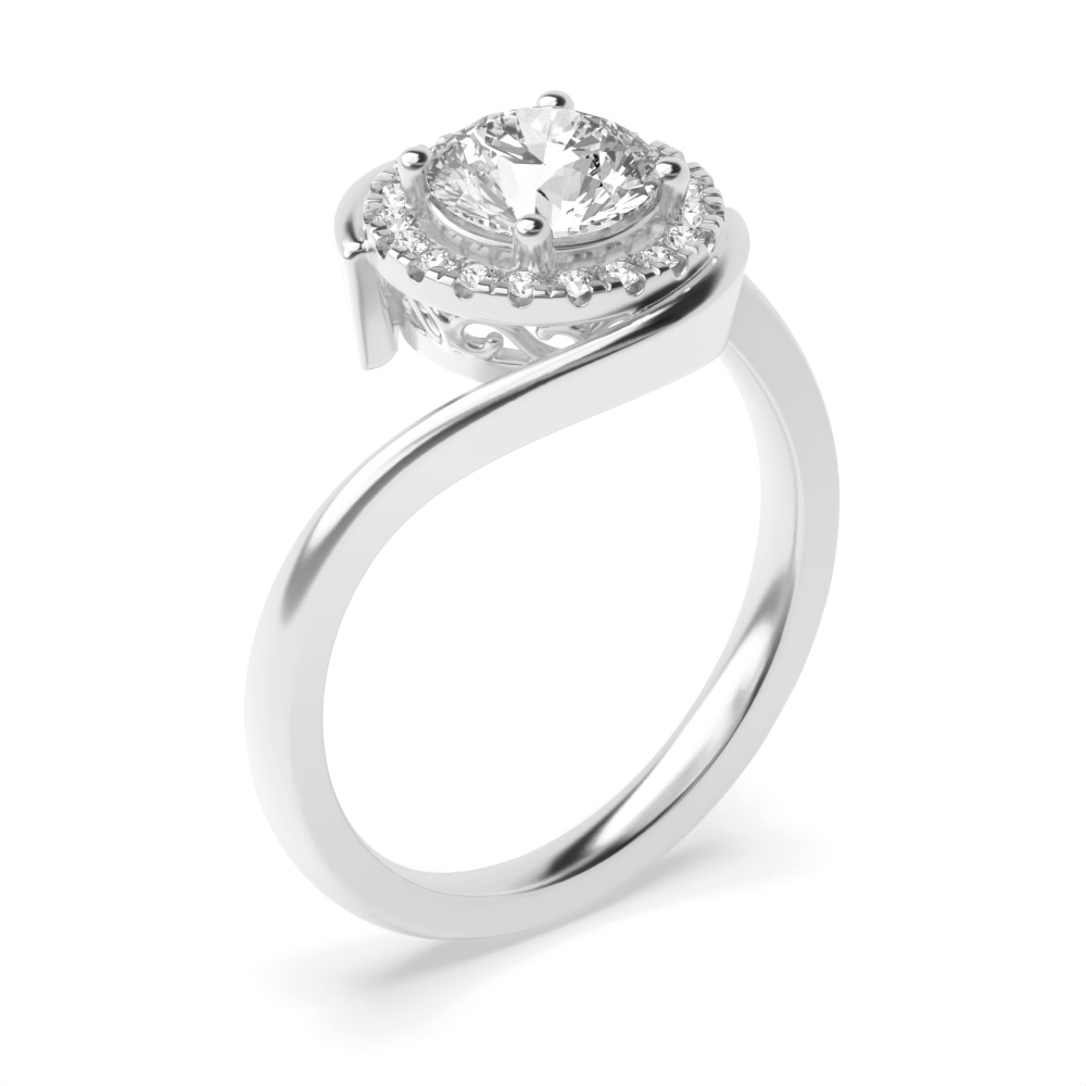 prong setting round shape side stone halo engagement ring