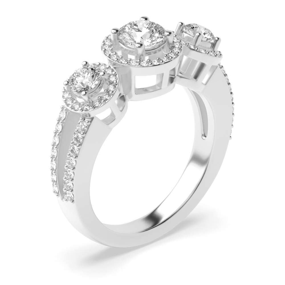 4 prong setting round shape three stone diamond ring