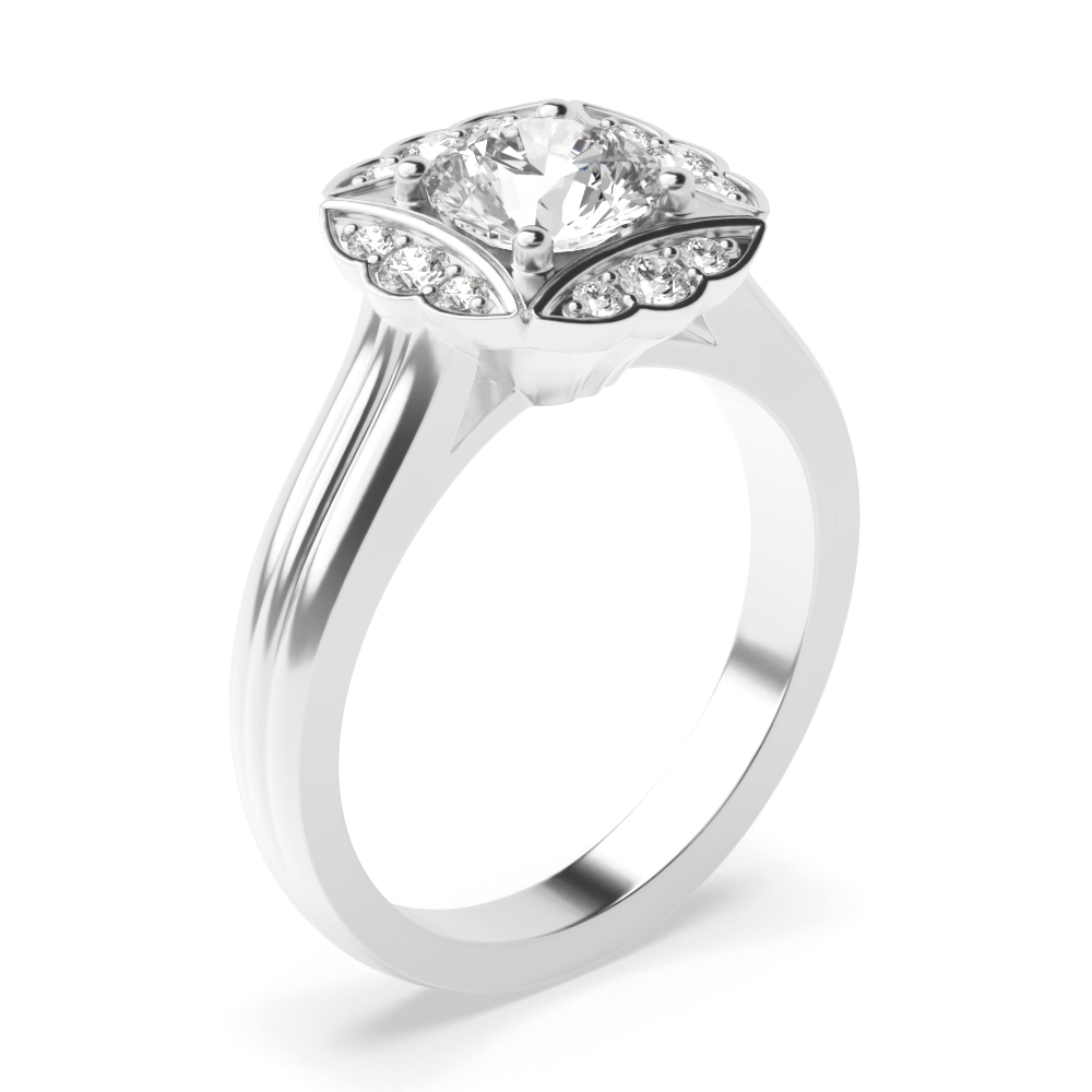 4 prong setting plain halo engagement diamond ring