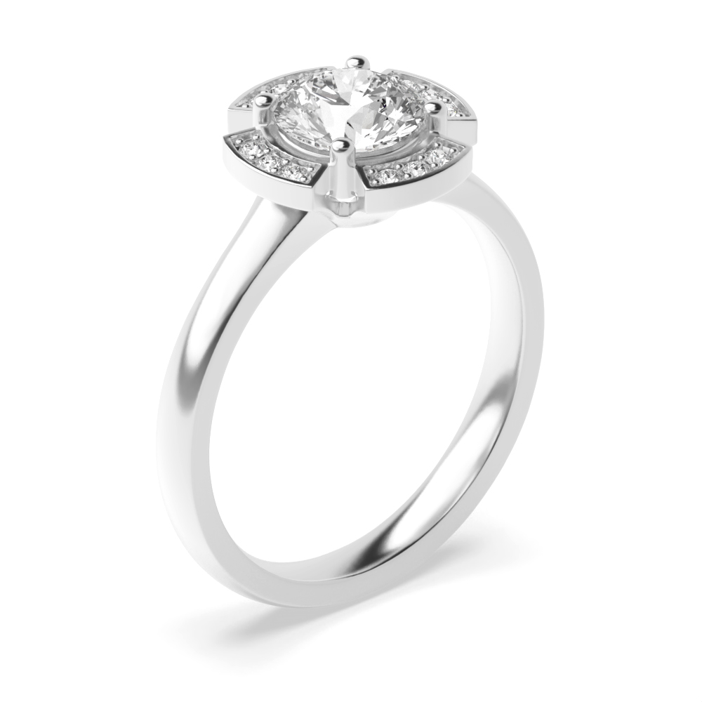 4 prong setting round shape plain halo engagement diamond ring