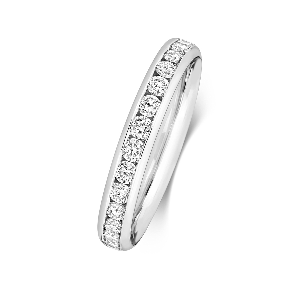 channel setting round shape half eternity ring