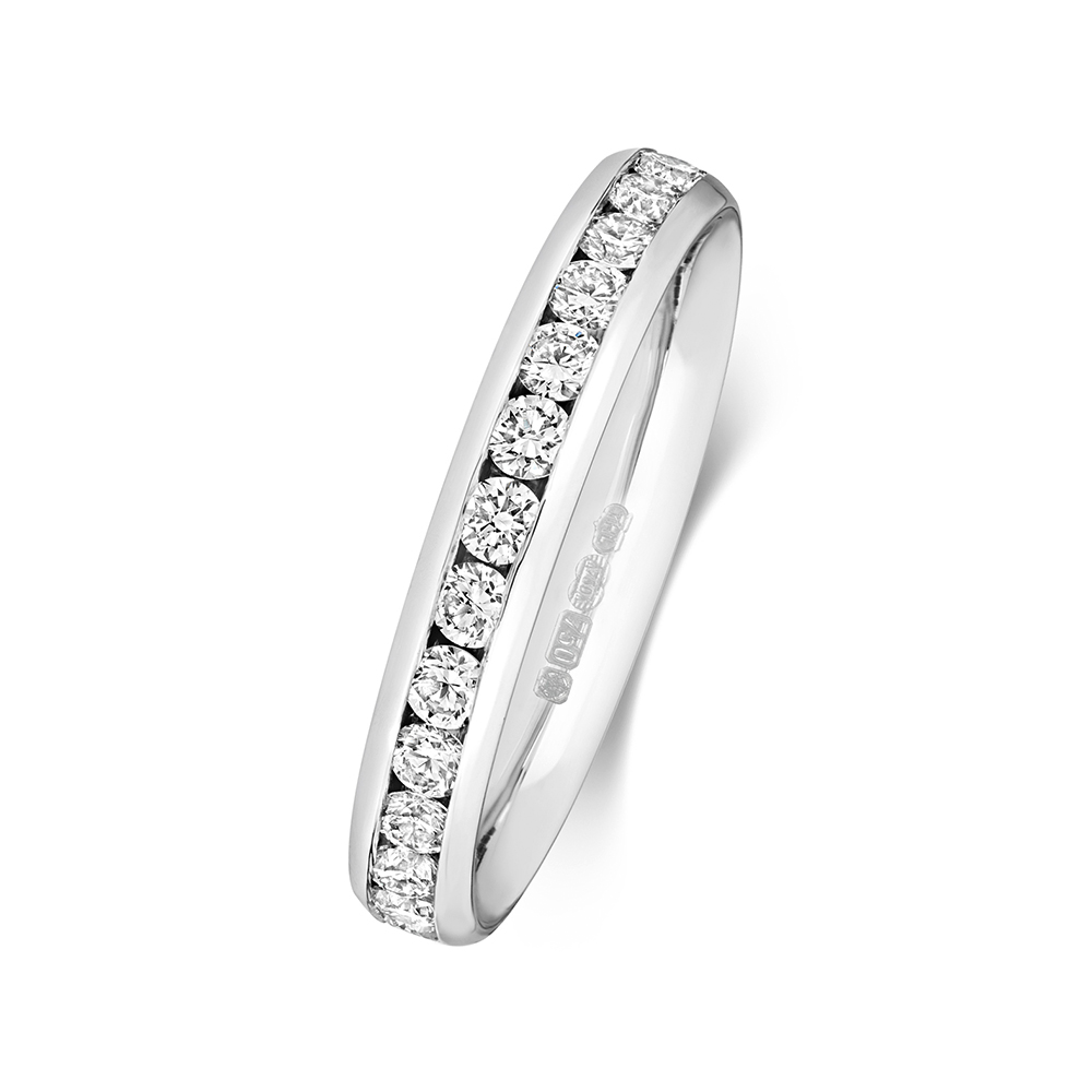 channel setting round shape half eternity ring