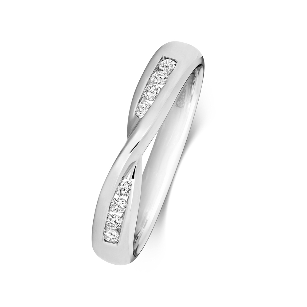 channel setting round shape crossover diamond wedding ring
