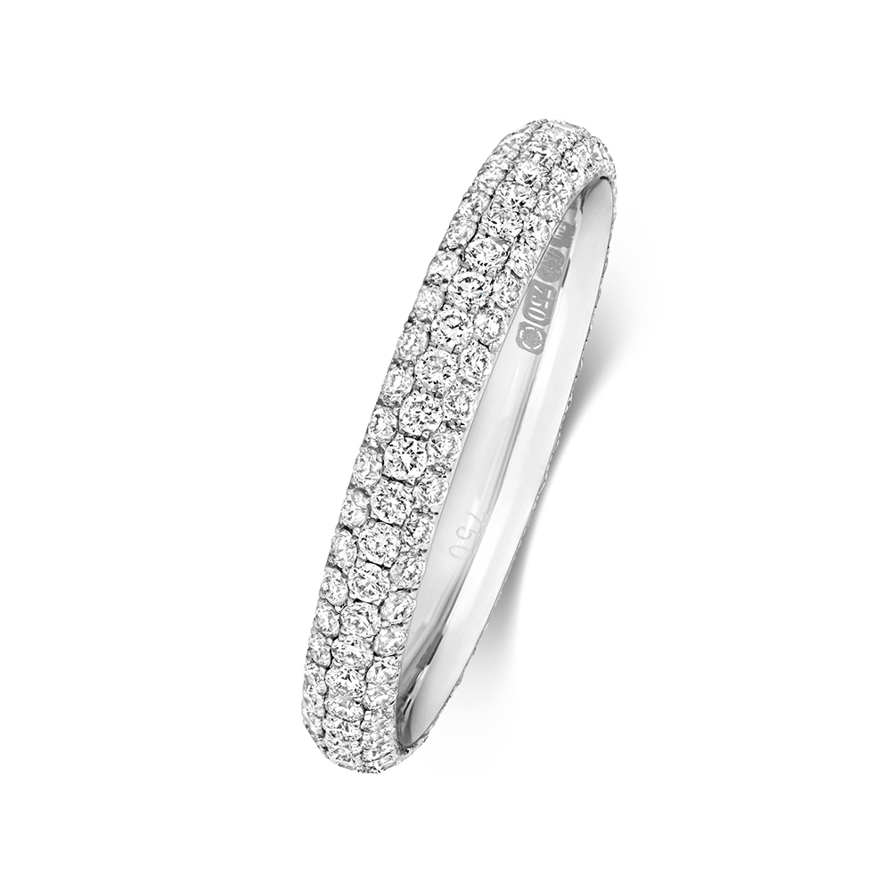 prong setting 3 row round shape diamond full eternity ring