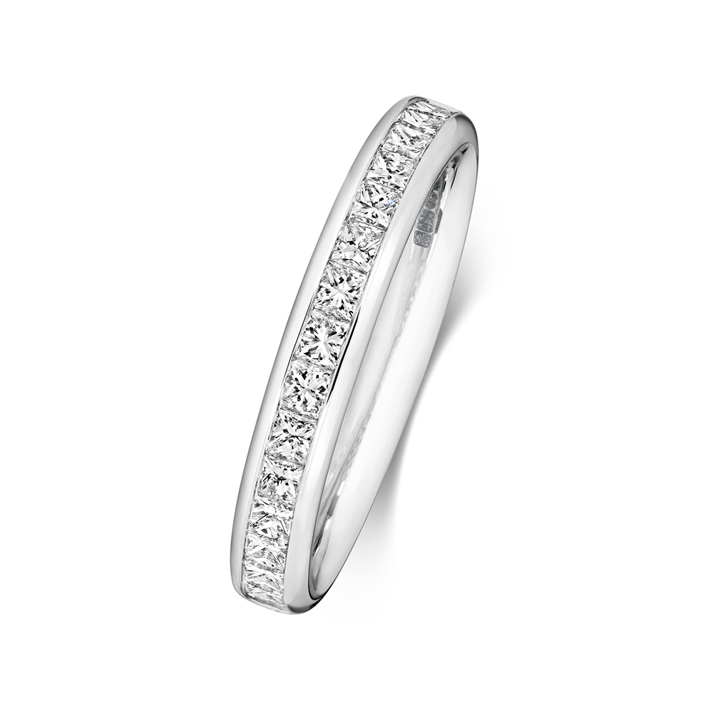 channel setting princess shape half eternity ring