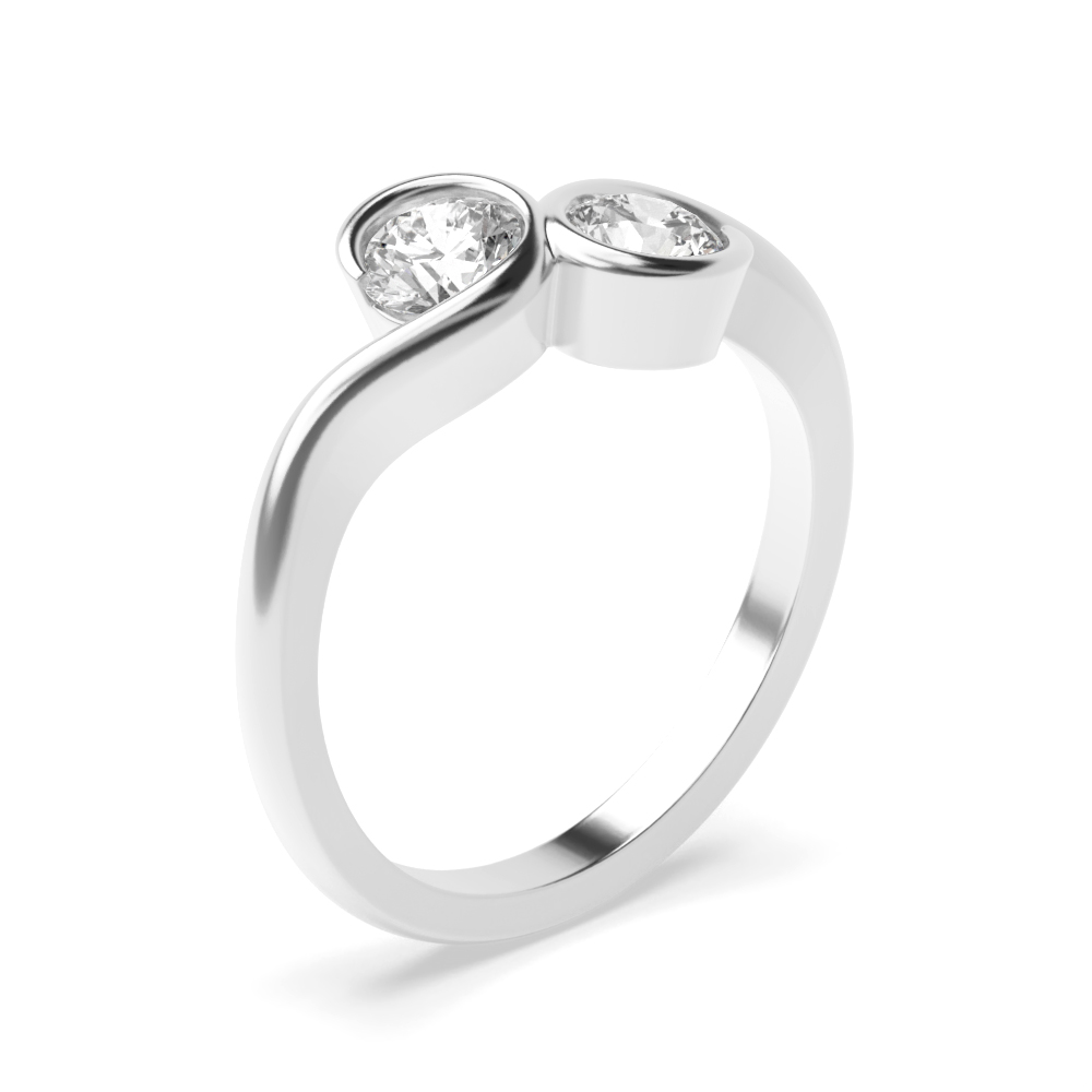 half bezel setting round shape two stone ring
