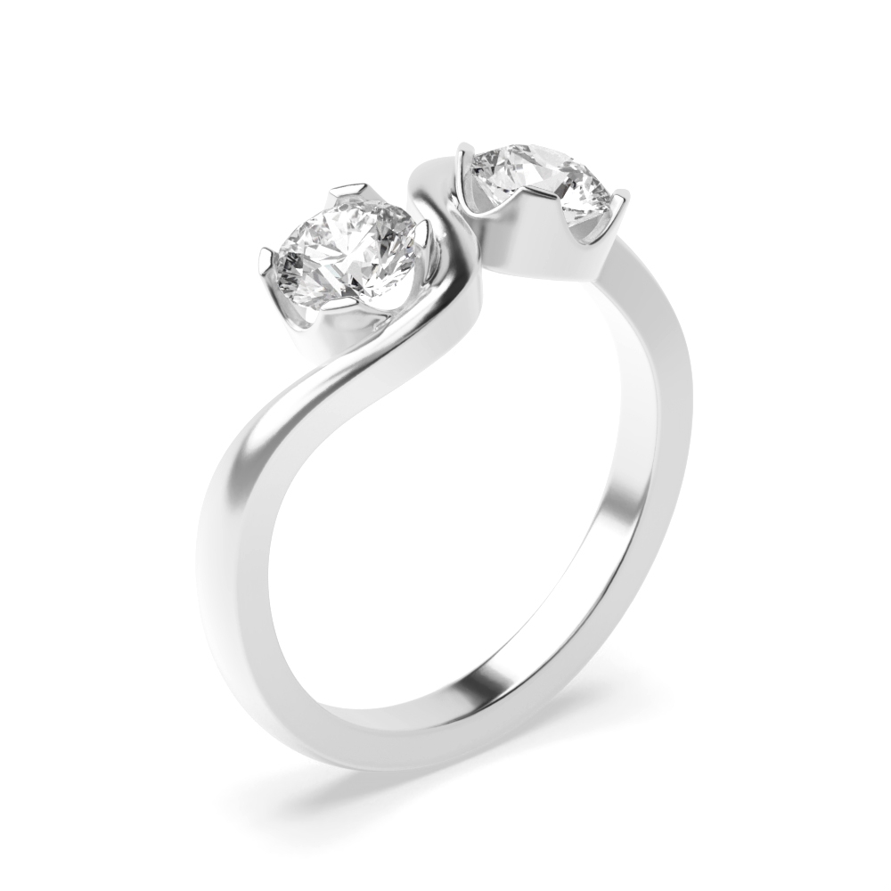 prong setting round shape wave style two stone ring