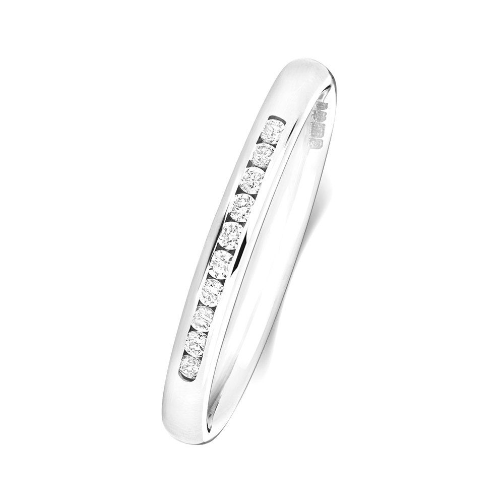 channel setting round diamond half eternity ring