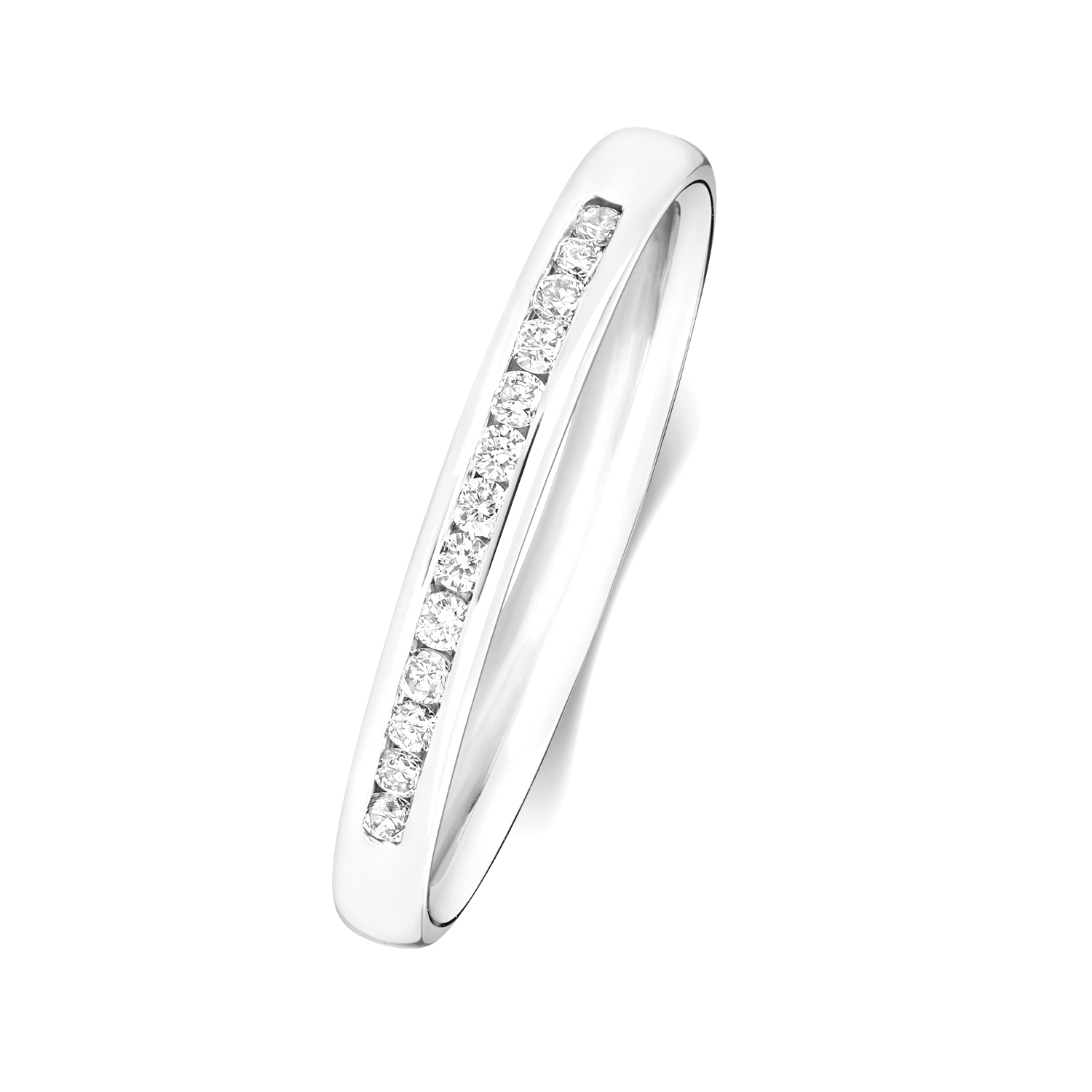 channel setting round diamond half eternity ring
